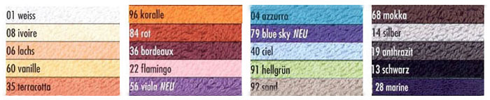 Палитра цветов длинных однотонных махровых халатов UNI.